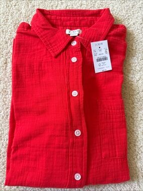 Brand new!!! J. Crew Bright Red Button-Down Pocket gauze Shirt size M